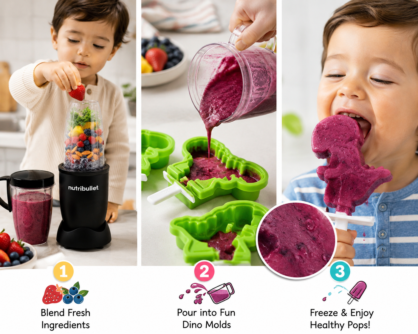 Healthy Homemade Popsicles for Kids - colorful fruit popsicles in silicone molds